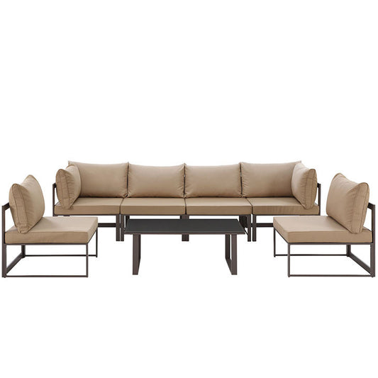 FORTUNA 7 PIECE OUTDOOR PATIO SECTIONAL SOFA SET IN BROWN MOCHA - onePage