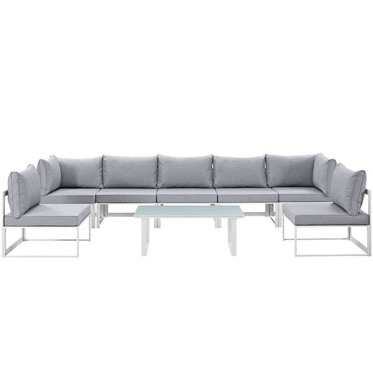 FORTUNA 8 PIECE OUTDOOR PATIO SECTIONAL SOFA SET IN WHITE GRAY - onePage
