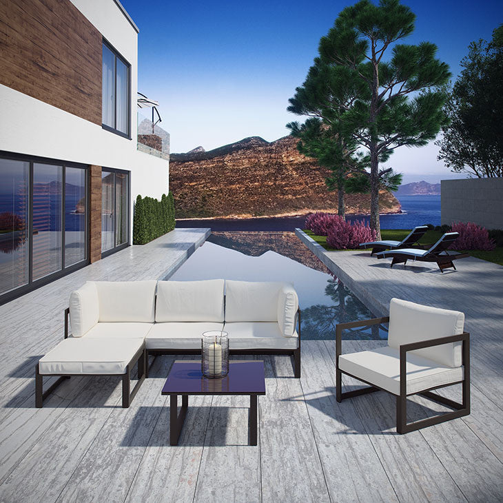 FORTUNA 6 PIECE OUTDOOR PATIO SECTIONAL SOFA SET IN BROWN WHITE - onePage