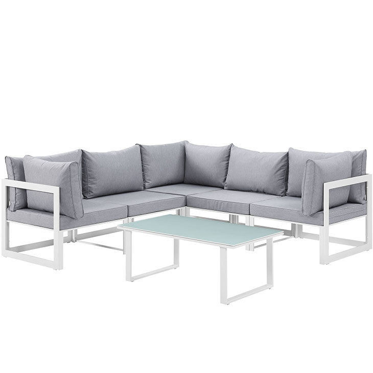 FORTUNA 6 PIECE OUTDOOR PATIO SECTIONAL SOFA SET IN WHITE GRAY - onePage
