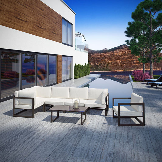 FORTUNA 7 PIECE OUTDOOR PATIO SECTIONAL SOFA SET IN BROWN WHITE - onePage