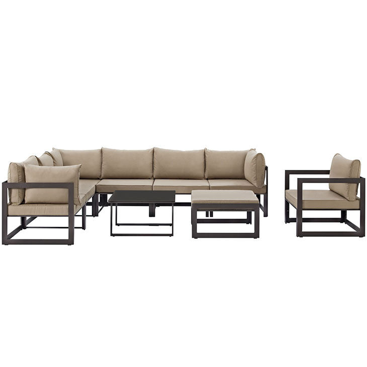 FORTUNA 9 PIECE OUTDOOR PATIO SECTIONAL SOFA SET IN BROWN MOCHA - onePage