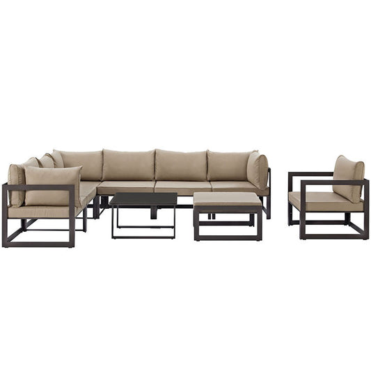 FORTUNA 9 PIECE OUTDOOR PATIO SECTIONAL SOFA SET IN BROWN MOCHA - onePage