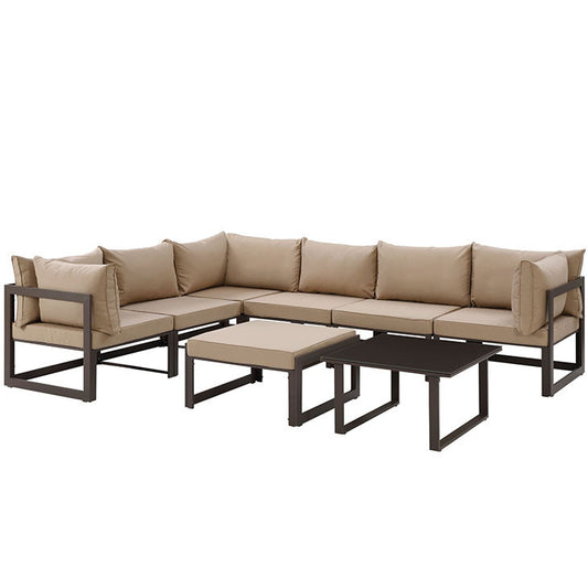 FORTUNA 8 PIECE OUTDOOR PATIO SECTIONAL SOFA SET IN BROWN MOCHA - onePage