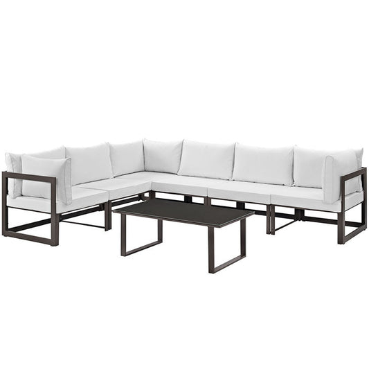 FORTUNA 7 PIECE OUTDOOR PATIO SECTIONAL SOFA SET IN BROWN WHITE - onePage