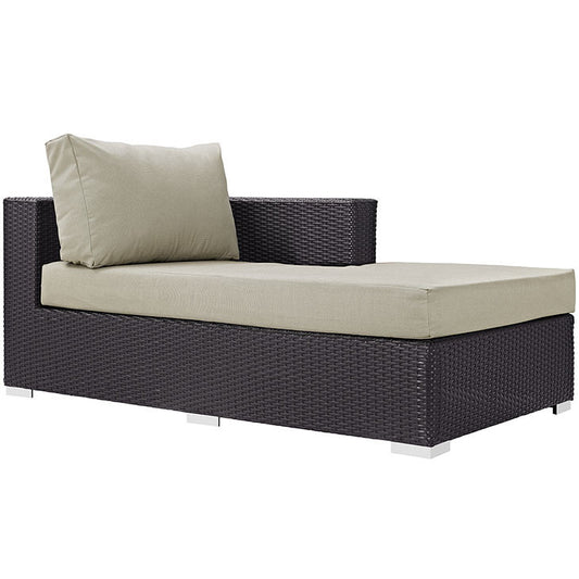 CONVENE OUTDOOR PATIO FABRIC RIGHT ARM CHAISE IN ESPRESSO BEIGE - onePage