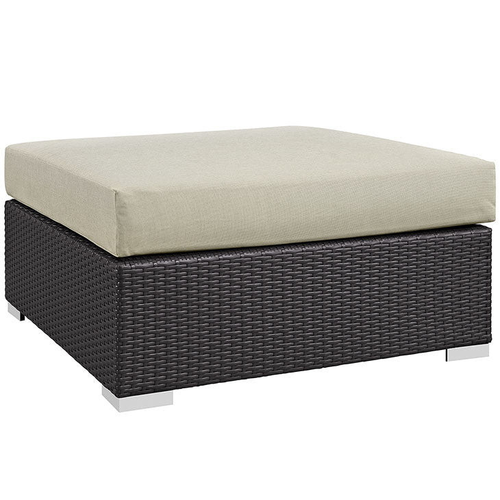 CONVENE OUTDOOR PATIO SQUARE OTTOMAN IN ESPRESSO BEIGE - onePage