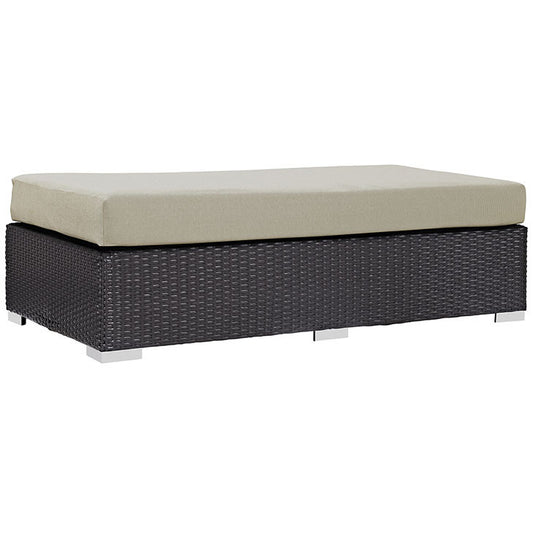 CONVENE OUTDOOR PATIO FABRIC RECTANGLE OTTOMAN IN ESPRESSO BEIGE - onePage