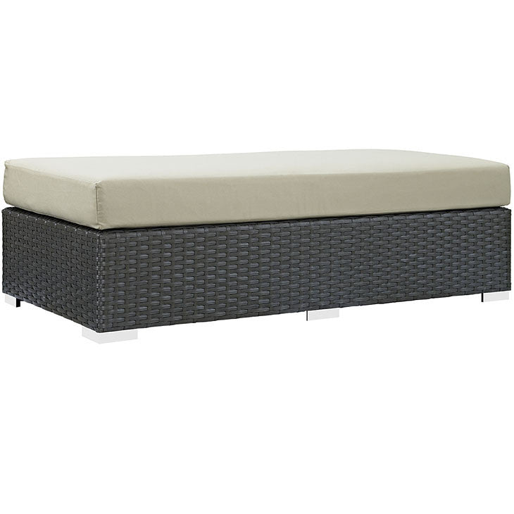 SOJOURN OUTDOOR PATIO FABRIC RECTANGLE OTTOMAN IN SUNBRELLA® CANVAS ANTIQUE BEIGE - onePage