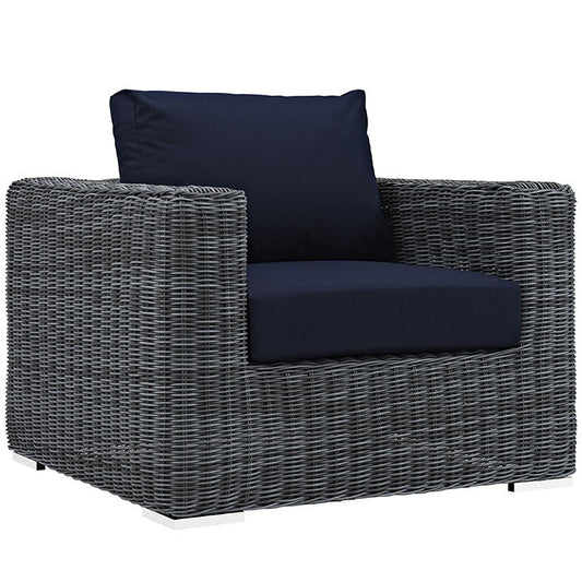 SUMMON OUTDOOR PATIO FABRIC ARMCHAIR IN SUNBRELLA® CANVAS NAVY - onePage