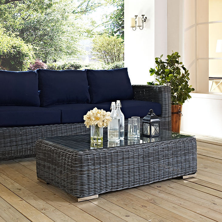 Summon Outdoor Patio Glass Top Coffee Table in Gray - onePage - 2