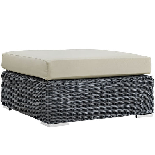 SUMMON OUTDOOR PATIO SQUARE OTTOMAN IN SUNBRELLA® CANVAS ANTIQUE BEIGE - onePage