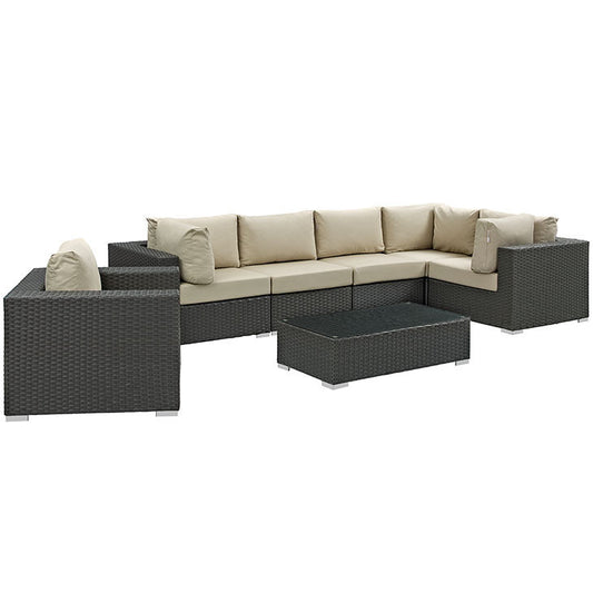 SOJOURN 7 PIECE OUTDOOR PATIO SECTIONAL SET IN SUNBRELLA® CANVAS ANTIQUE BEIGE - onePage