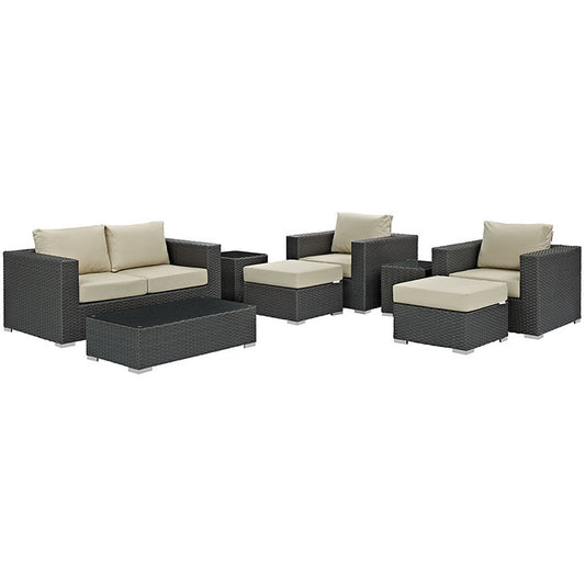 SOJOURN 8 PIECE OUTDOOR PATIO SECTIONAL SET IN SUNBRELLA® CANVAS ANTIQUE BEIGE - onePage
