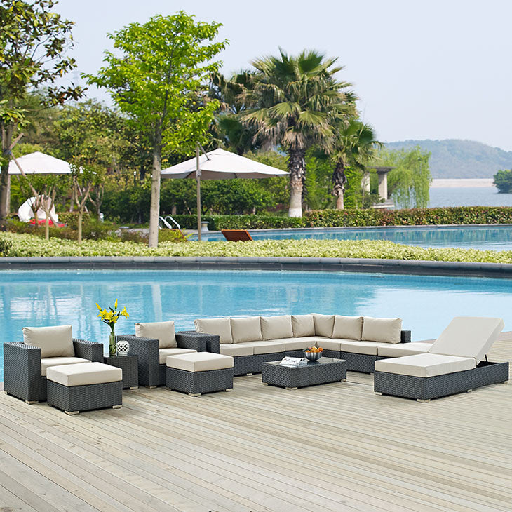 SOJOURN 12 PIECE OUTDOOR PATIO SECTIONAL SET IN SUNBRELLA® CANVAS ANTIQUE BEIGE - onePage