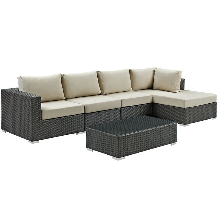 SOJOURN 5 PIECE OUTDOOR PATIO SECTIONAL SET IN SUNBRELLA® CANVAS ANTIQUE BEIGE - onePage