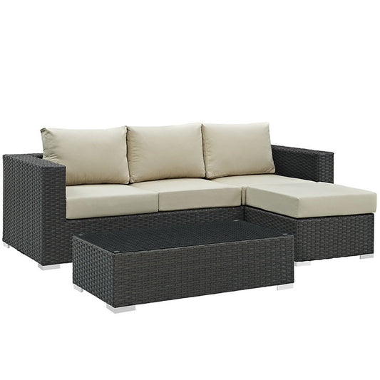 SOJOURN 3 PIECE OUTDOOR PATIO SECTIONAL SET IN SUNBRELLA® CANVAS ANTIQUE BEIGE - onePage
