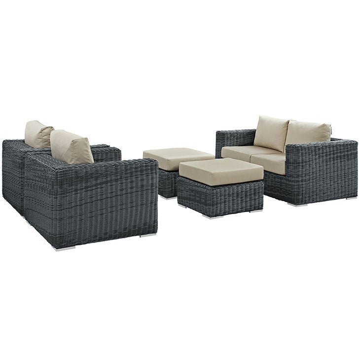 SUMMON 5 PIECE OUTDOOR PATIO SECTIONAL SET IN SUNBRELLA® CANVAS ANTIQUE BEIGE - onePage