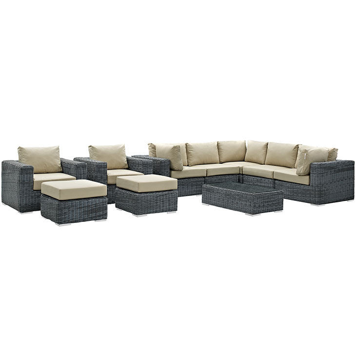 SUMMON 10 PIECE OUTDOOR PATIO SECTIONAL SET IN SUNBRELLA® CANVAS ANTIQUE BEIGE - onePage