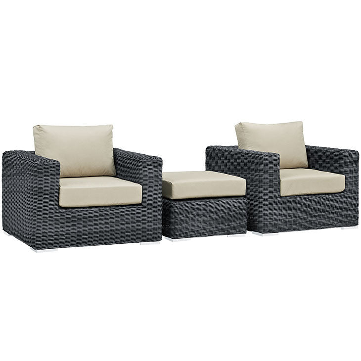 SUMMON 3 PIECE OUTDOOR PATIO SECTIONAL SET IN SUNBRELLA® CANVAS ANTIQUE BEIGE - onePage