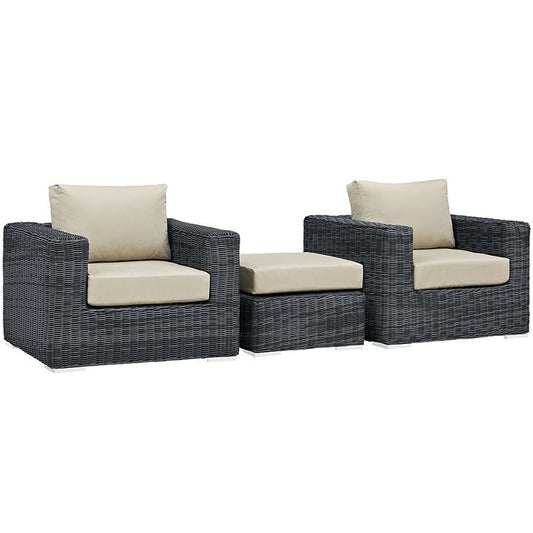 SUMMON 3 PIECE OUTDOOR PATIO SECTIONAL SET IN SUNBRELLA® CANVAS ANTIQUE BEIGE - onePage