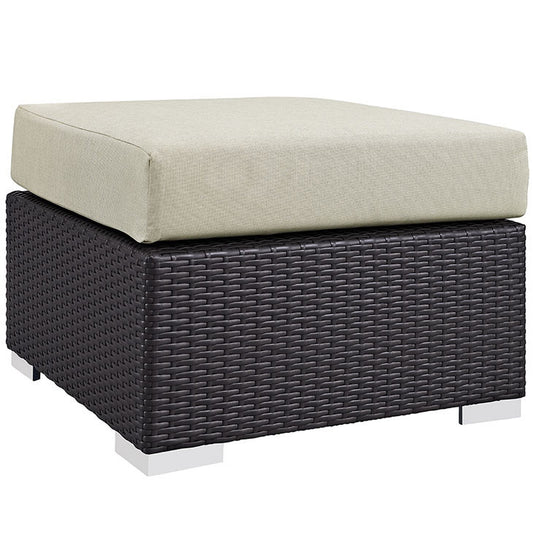 CONVENE OUTDOOR PATIO FABRIC OTTOMAN IN ESPRESSO BEIGE - onePage