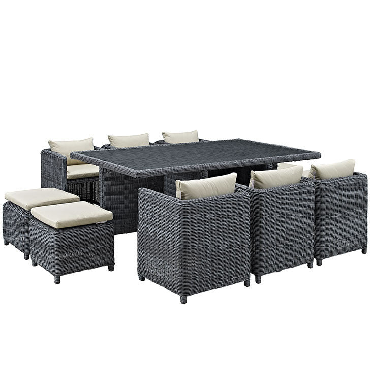 Summon 11 Piece Outdoor Patio Dining Set in Sunbrella® Antique Canvas Beige - onePage - 2