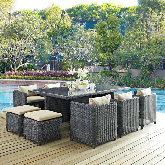 Summon 11 Piece Outdoor Patio Dining Set in Sunbrella® Antique Canvas Beige - onePage - 1