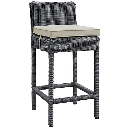 SUMMON OUTDOOR PATIO BAR STOOL IN SUNBRELLA® ANTIQUE CANVAS BEIGE - onePage
