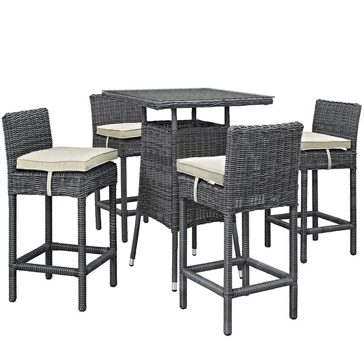 Summon 5 Piece Outdoor Patio Pub Set in Sunbrella® Antique Canvas Beige - onePage - 2