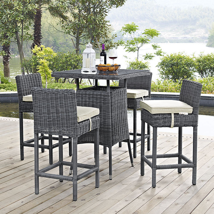 Summon 5 Piece Outdoor Patio Pub Set in Sunbrella® Antique Canvas Beige - onePage - 1