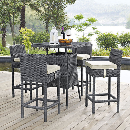 Summon 5 Piece Outdoor Patio Pub Set in Sunbrella® Antique Canvas Beige - onePage - 1