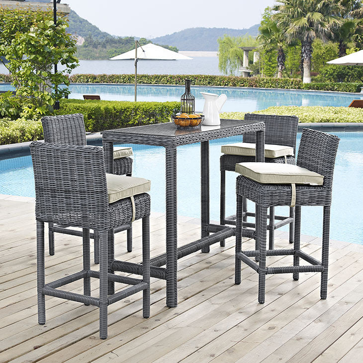 Summon 5 Piece Outdoor Patio Pub Set in Sunbrella® Antique Canvas Beige - onePage - 1