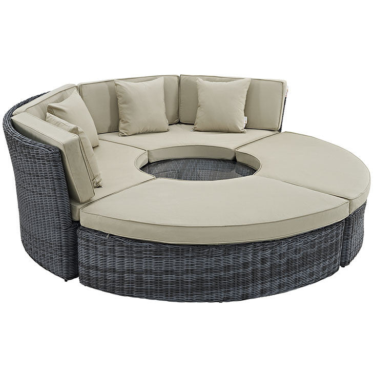 SUMMON CIRCULAR OUTDOOR PATIO DAYBED IN SUNBRELLA® ANTIQUE CANVAS BEIGE - onePage
