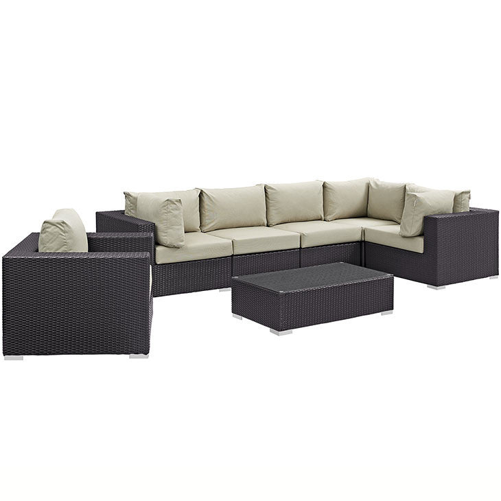 CONVENE 7 PIECE OUTDOOR PATIO SECTIONAL SET IN ESPRESSO BEIGE - onePage