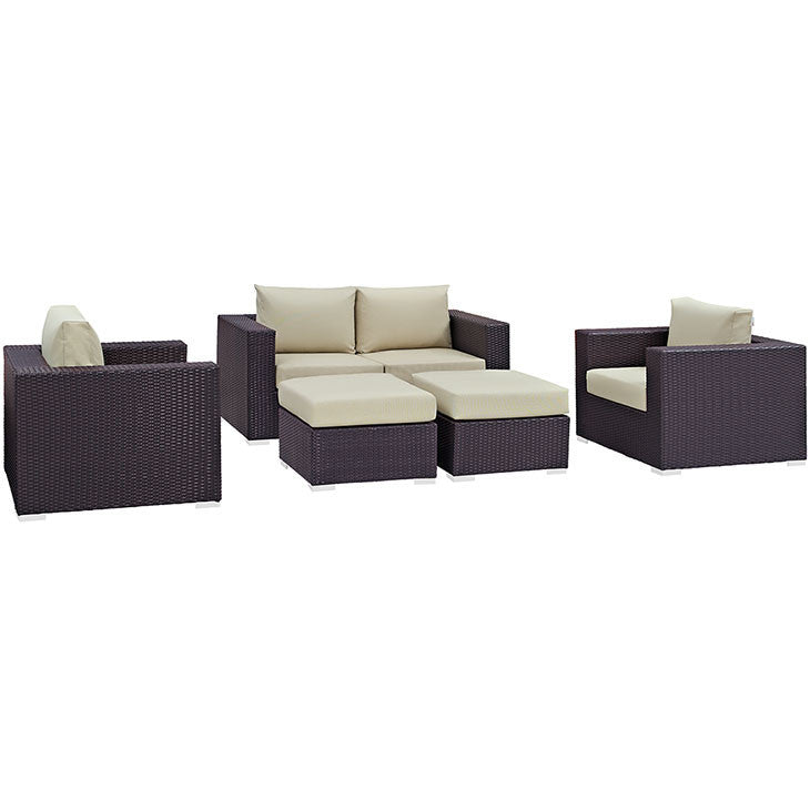CONVENE 5 PIECE OUTDOOR PATIO SOFA SET IN ESPRESSO BEIGE - onePage