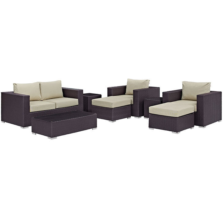 CONVENE 8 PIECE OUTDOOR PATIO SOFA SET IN ESPRESSO BEIGE - onePage