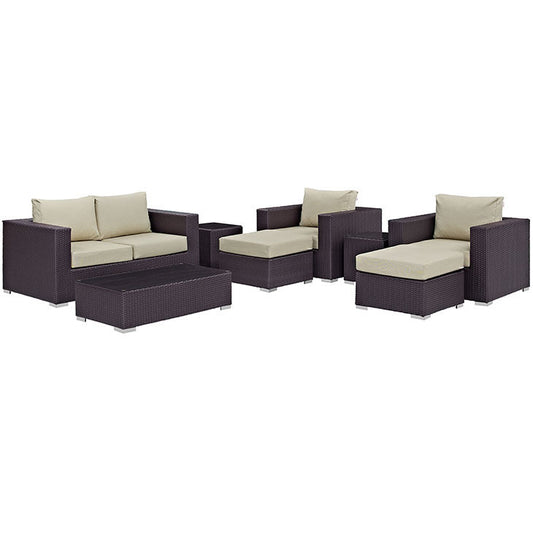 CONVENE 8 PIECE OUTDOOR PATIO SOFA SET IN ESPRESSO BEIGE - onePage