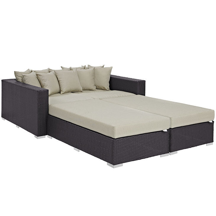 CONVENE 4 PIECE OUTDOOR PATIO DAYBED IN ESPRESSO BEIGE - onePage