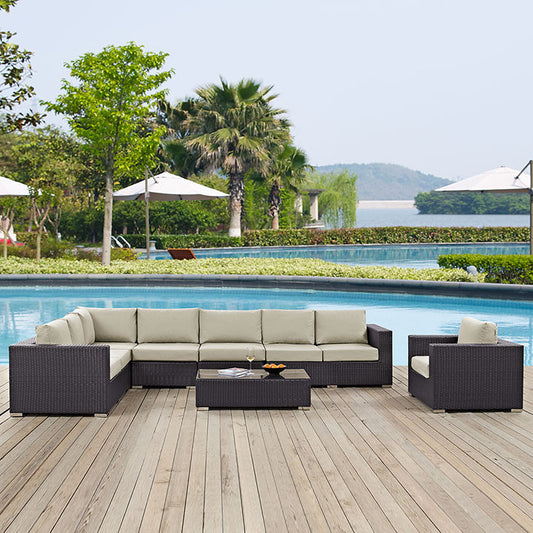 CONVENE 7 PIECE OUTDOOR PATIO SECTIONAL SET IN ESPRESSO BEIGE - onePage