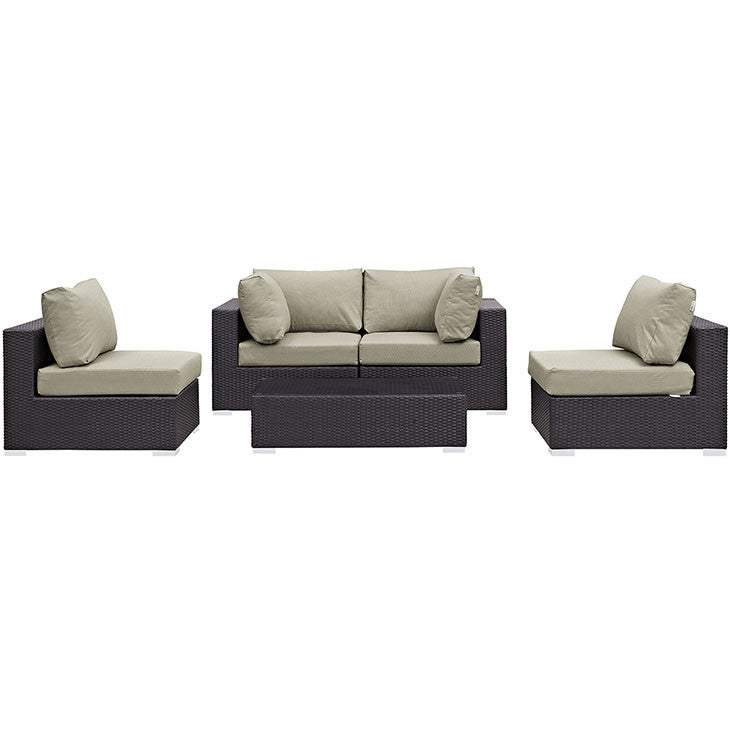 CONVENE 5 PIECE OUTDOOR PATIO SECTIONAL SET IN ESPRESSO BEIGE - onePage