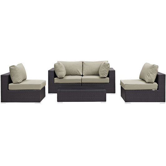 CONVENE 5 PIECE OUTDOOR PATIO SECTIONAL SET IN ESPRESSO BEIGE - onePage