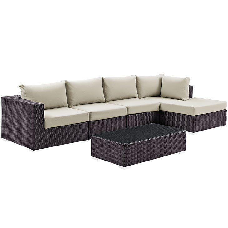 CONVENE 5 PIECE OUTDOOR PATIO SECTIONAL SET IN ESPRESSO BEIGE - onePage