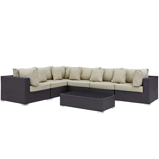 CONVENE 7 PIECE OUTDOOR PATIO SECTIONAL SET IN ESPRESSO BEIGE - onePage