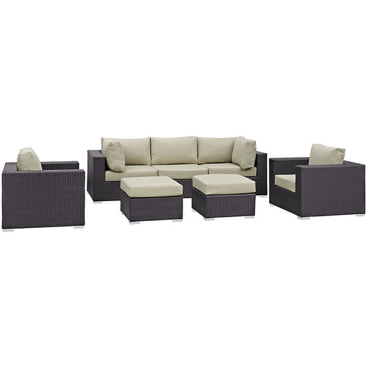 CONVENE 7 PIECE OUTDOOR PATIO SECTIONAL SET IN ESPRESSO BEIGE - onePage