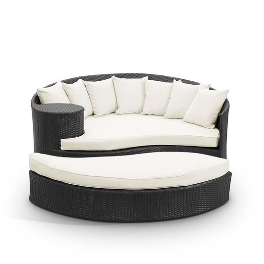 TAIJI OUTDOOR PATIO WICKER DAYBED IN ESPRESSO WHITE - onePage