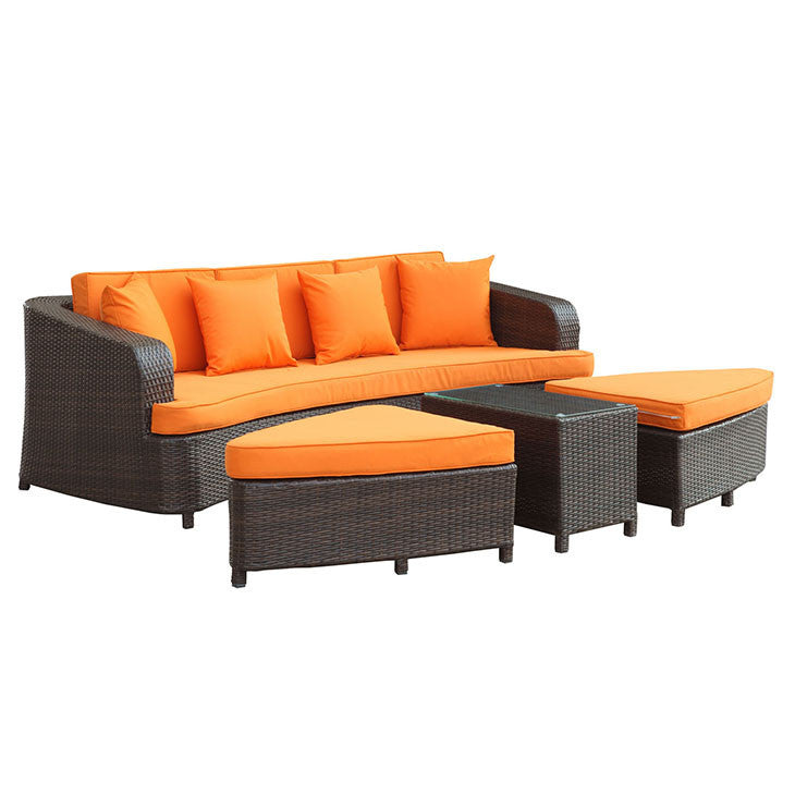 MONTEREY 4 PIECE OUTDOOR PATIO SOFA SET IN BROWN ORANGE - onePage